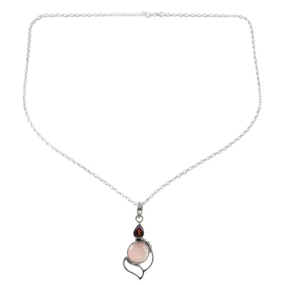 Pink Crest Garnet Chalcedony Sterling Silver Pendant Necklace India