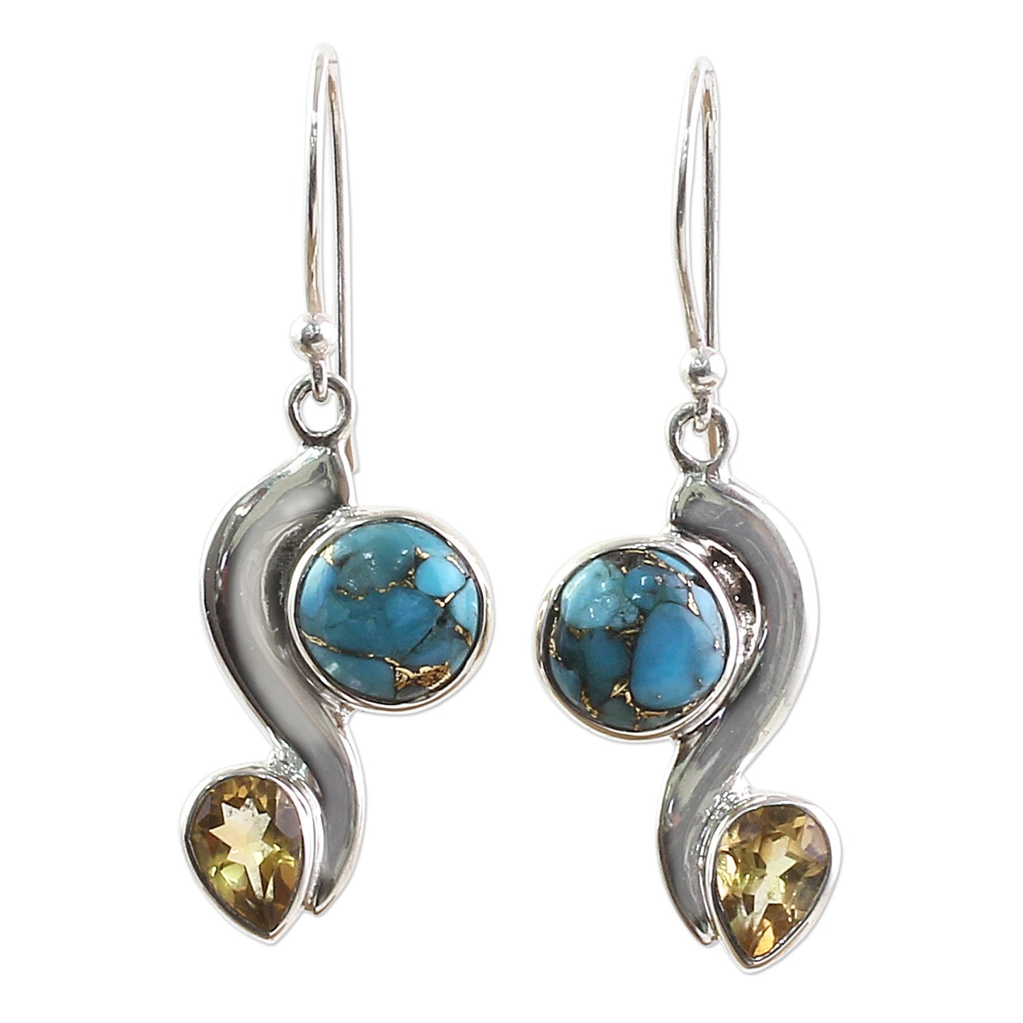 Sparkling Planet Citrine Composite Turquoise Dangle Earrings from India