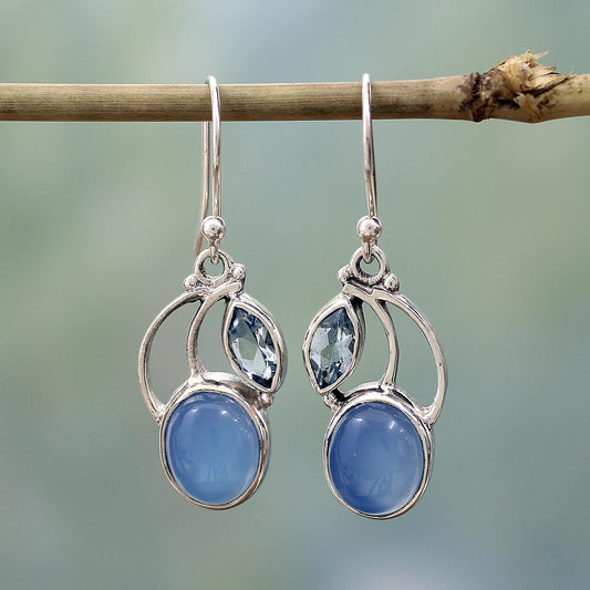 Blue Fog Chalcedony & Topaz Dangle Earrings