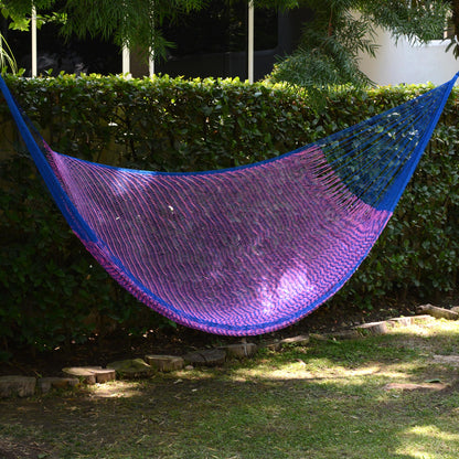 Iridescent Tropics Hand Woven Fuchsia and Royal Blue Hammock from Mexico