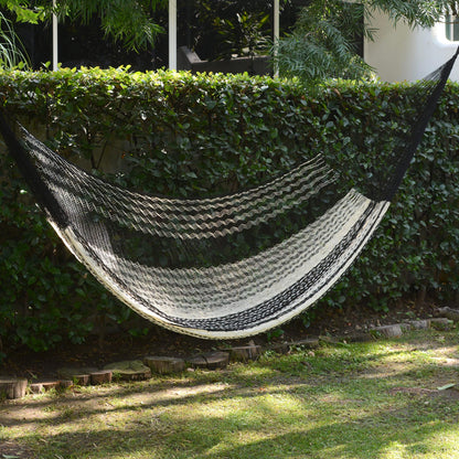 Night Stripes Black & Ivory Hand Woven Hammock from Mexico