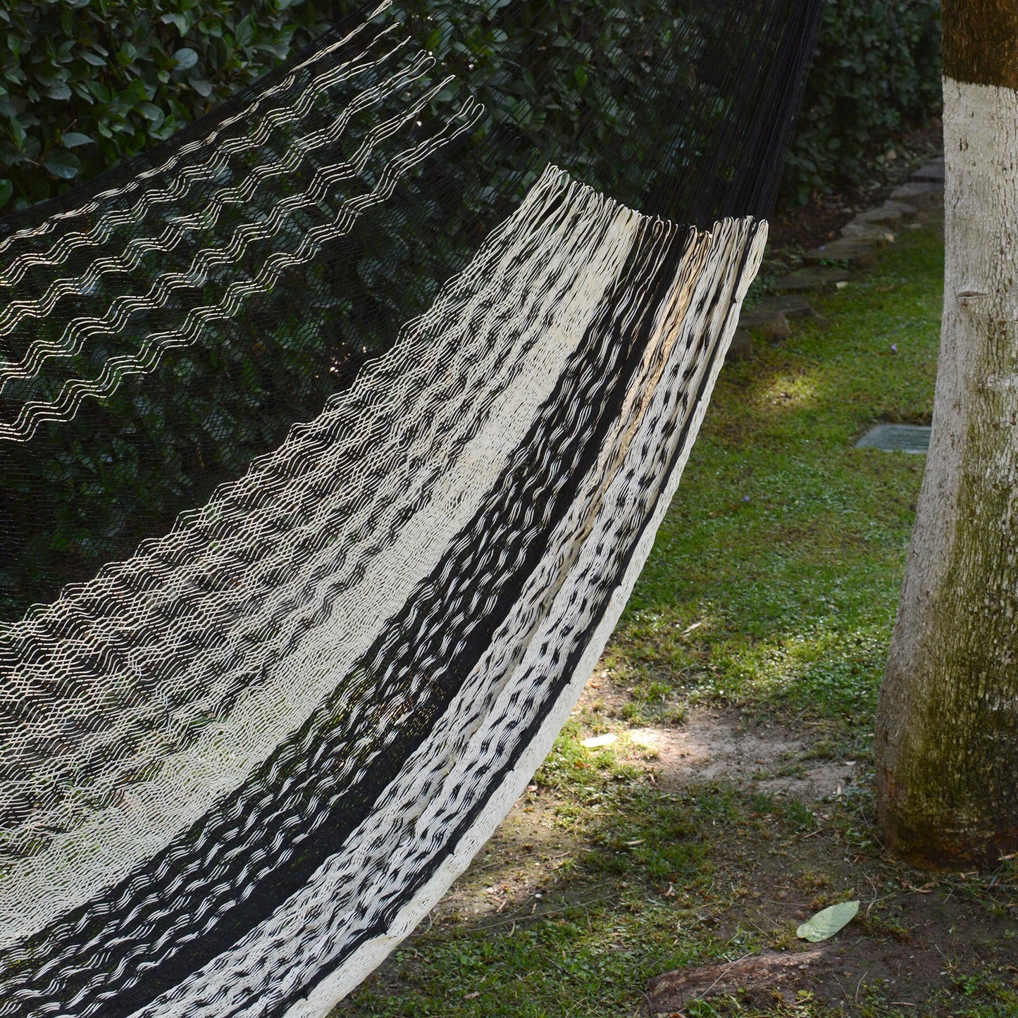 Night Stripes Black & Ivory Hand Woven Hammock from Mexico