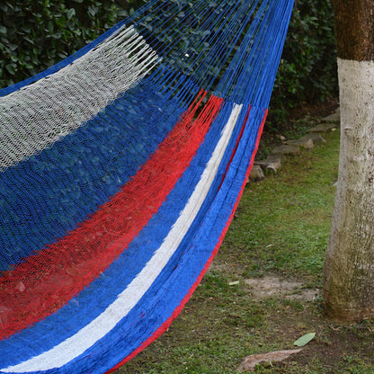 Patriotic Red White and Blue Hand Woven Nylon Maya Hammock (Double)