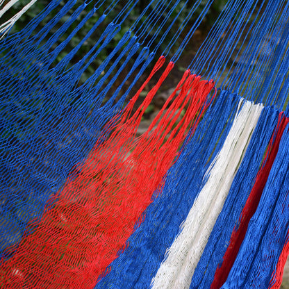 Patriotic Red White and Blue Hand Woven Nylon Maya Hammock (Double)