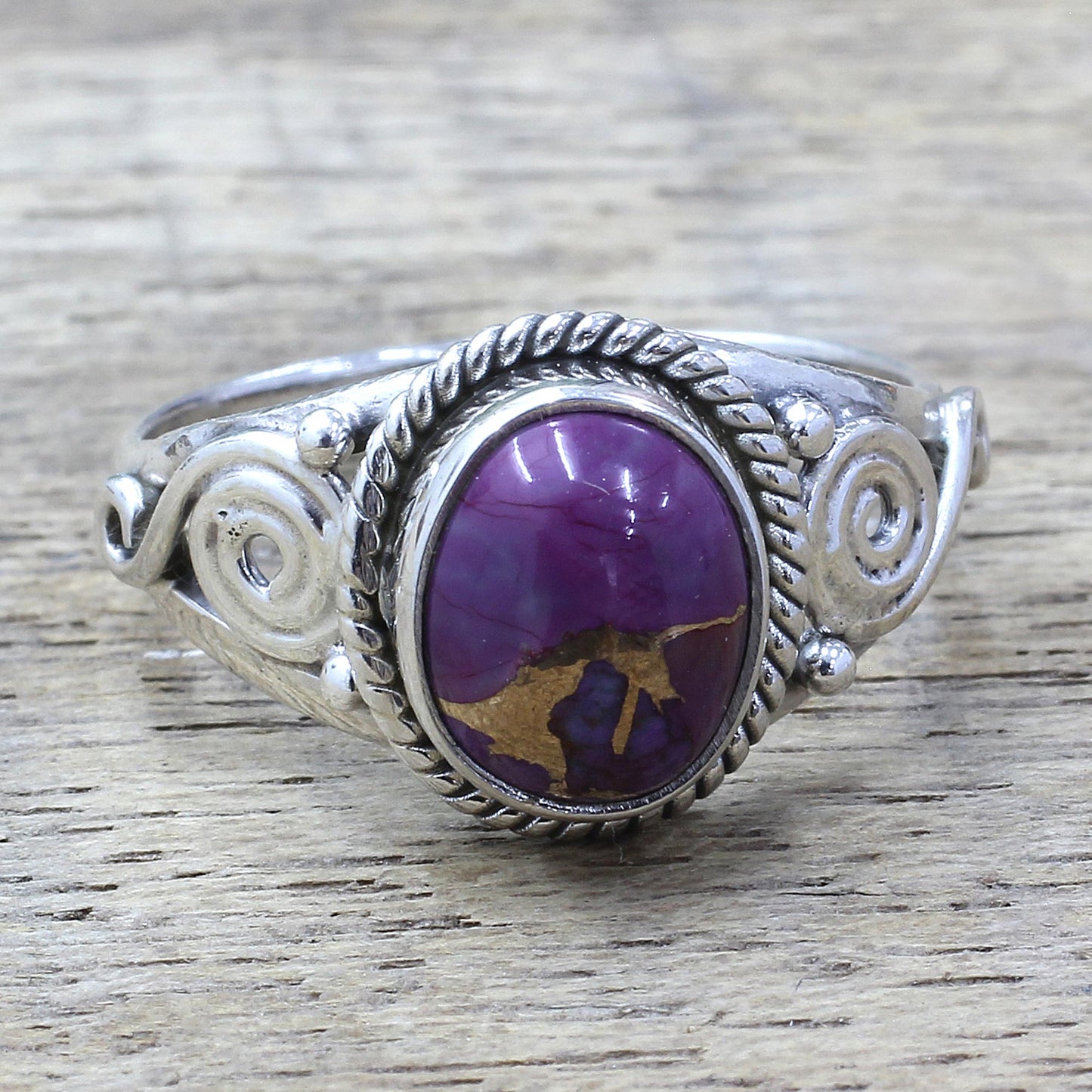 Purple Attunement Silver Purple Composite Turquoise Cocktail Ring India