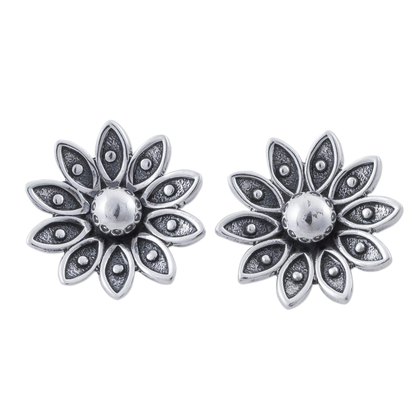 Spreading Lotus Sterling Silver Floral Stud Earrings from Peru