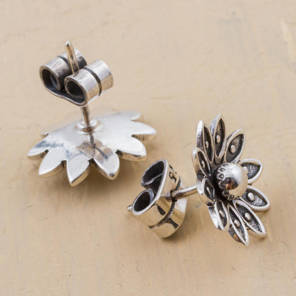 Spreading Lotus Sterling Silver Floral Stud Earrings from Peru