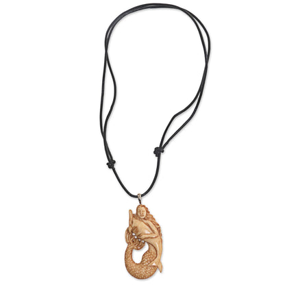 Mermaid & Dolphin Hand-Carved Pendant Necklace