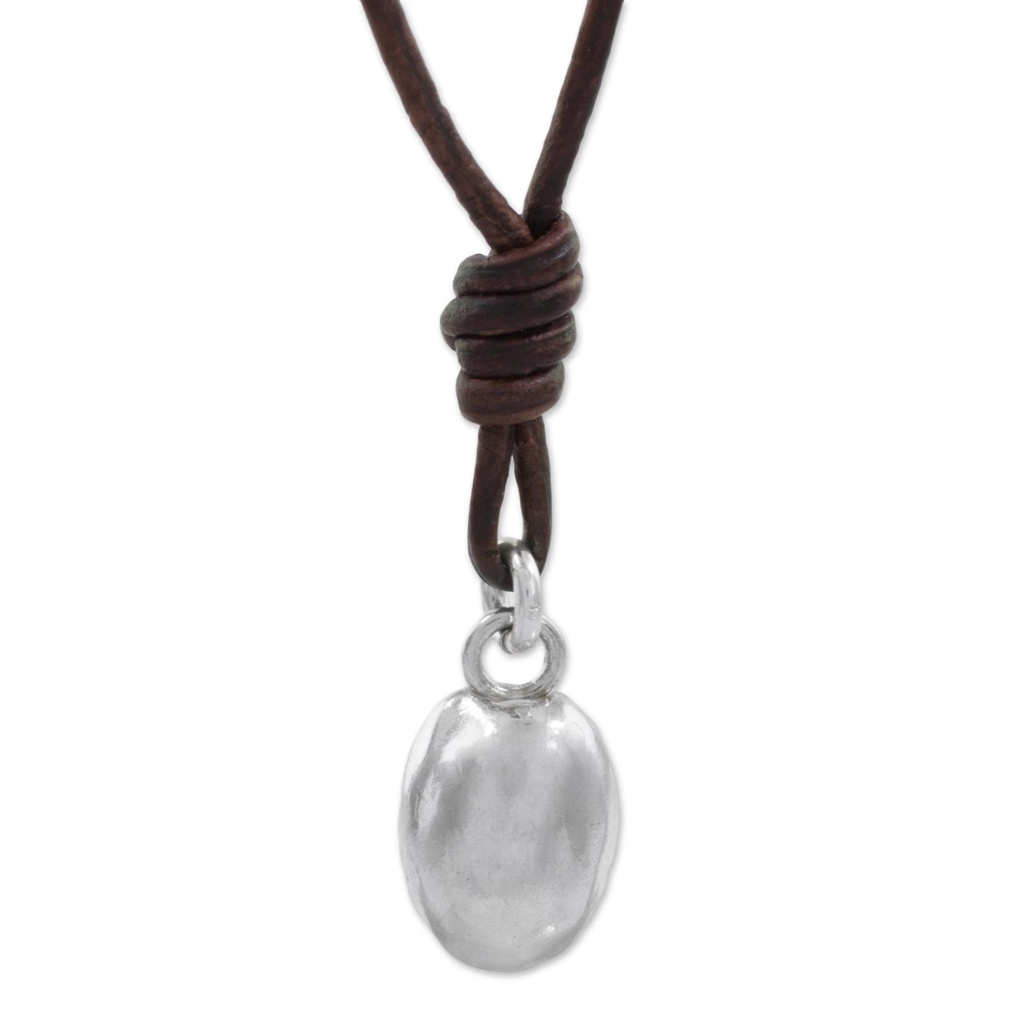 Shimmering Egg Fine Silver Guatemalan Pendant Necklace with Leather Cord