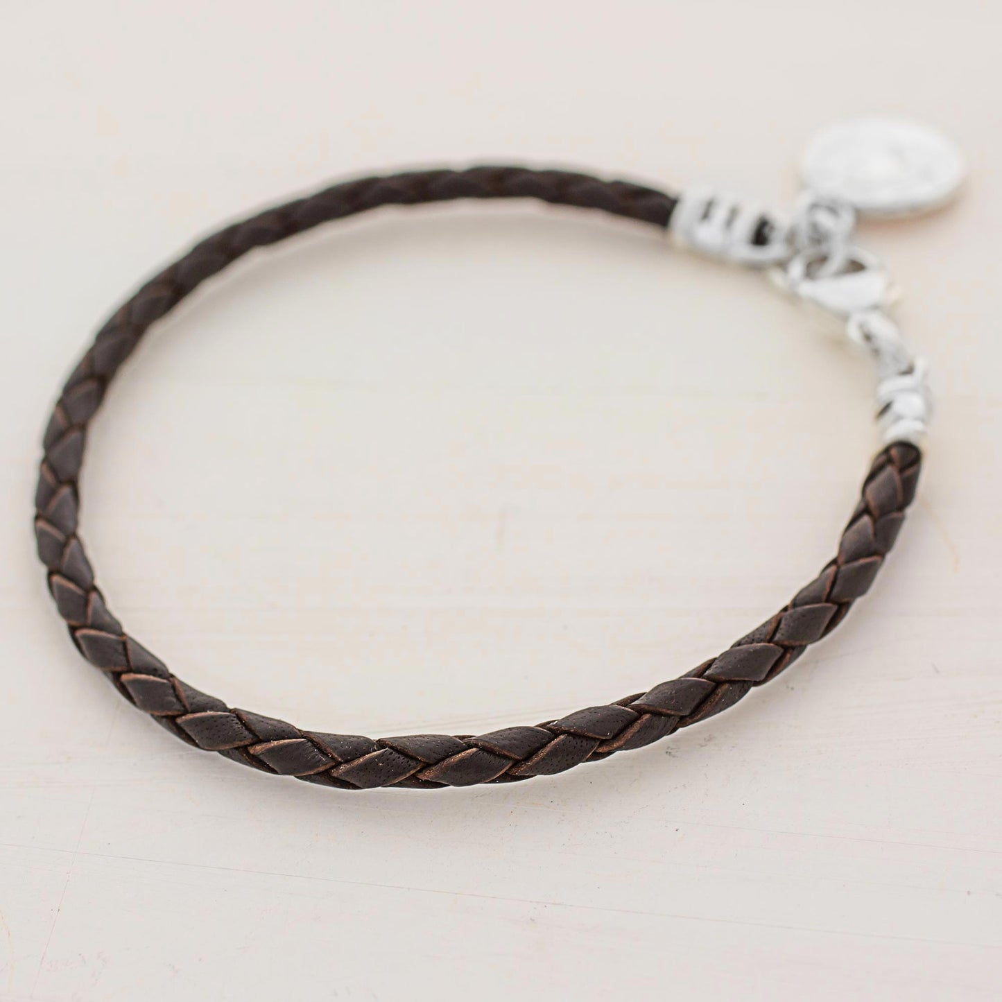 Walk of Life in Brown Fine Silver Brown Leather Charm Wristband Bracelet Guatemala