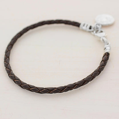 Walk of Life in Brown Fine Silver Brown Leather Charm Wristband Bracelet Guatemala