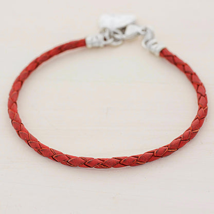 Walk of Life in Red 999 Silver Red Leather Charm Wristband Bracelet Guatemala