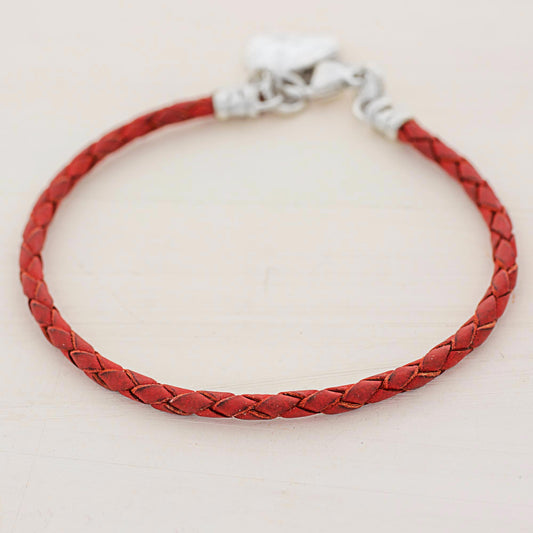 Walk of Life in Red 999 Silver Red Leather Charm Wristband Bracelet Guatemala