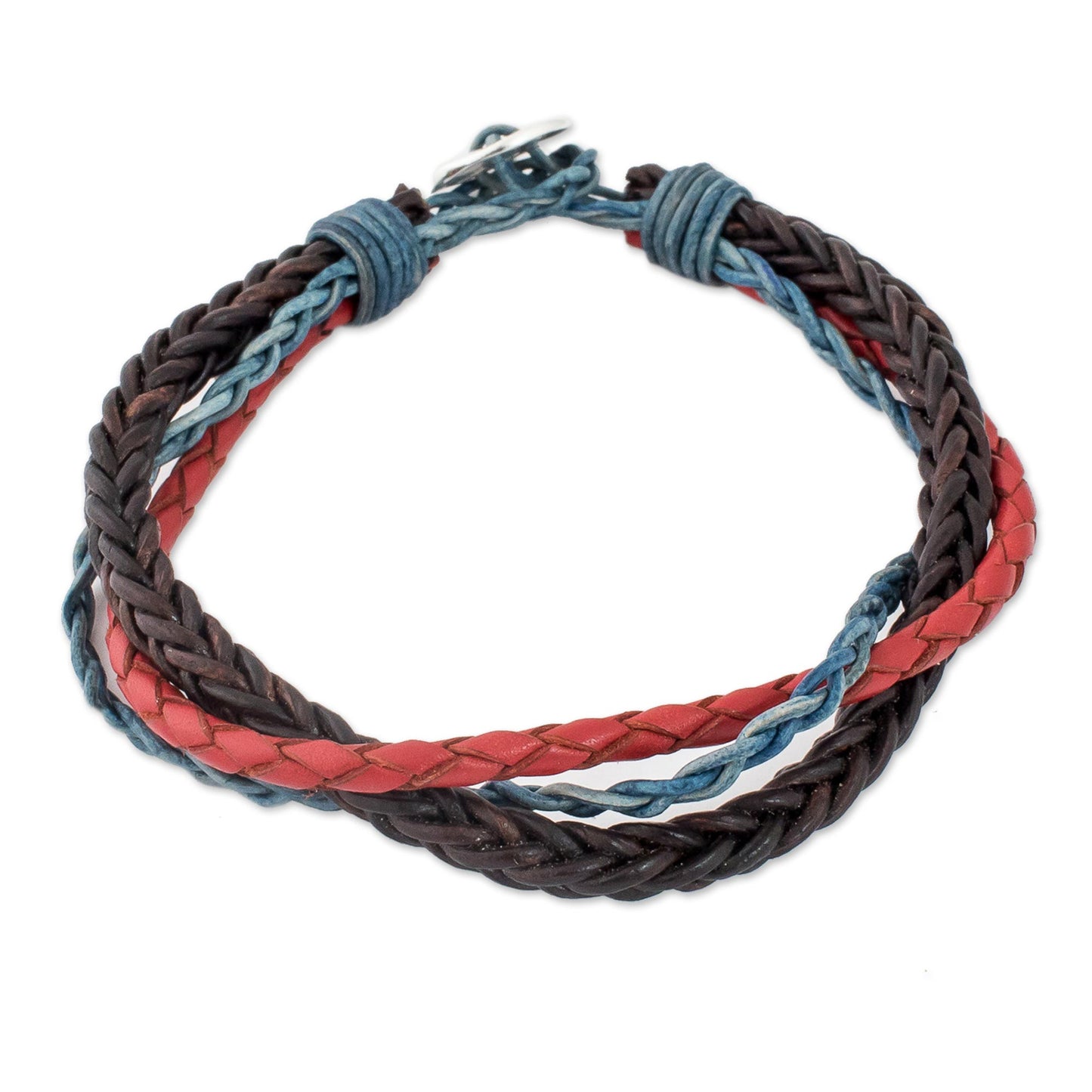Walks of Life Multicolored Guatemalan Leather Braided Wristband Bracelet