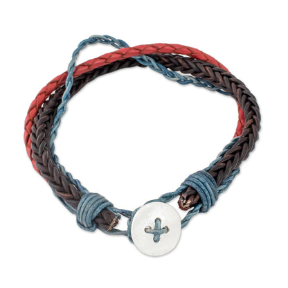 Walks of Life Multicolored Guatemalan Leather Braided Wristband Bracelet