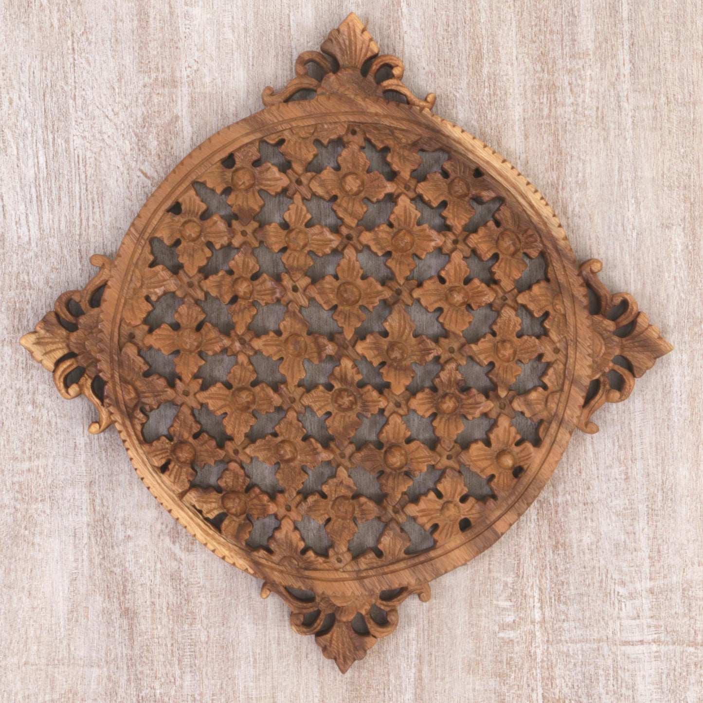 Wall of Beauty Hand Carved Floral Wood Wall Relief from Indonesia