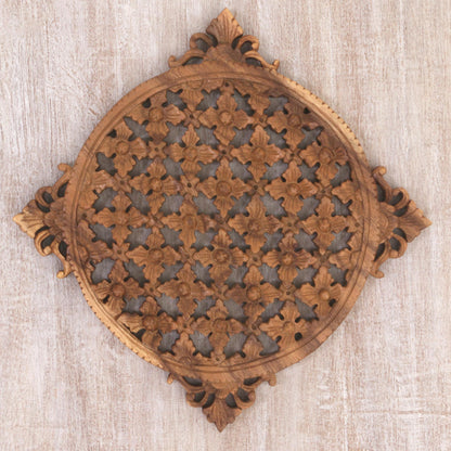 Wall of Beauty Hand Carved Floral Wood Wall Relief from Indonesia