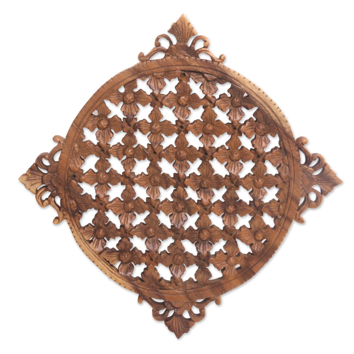 Wall of Beauty Hand Carved Floral Wood Wall Relief from Indonesia