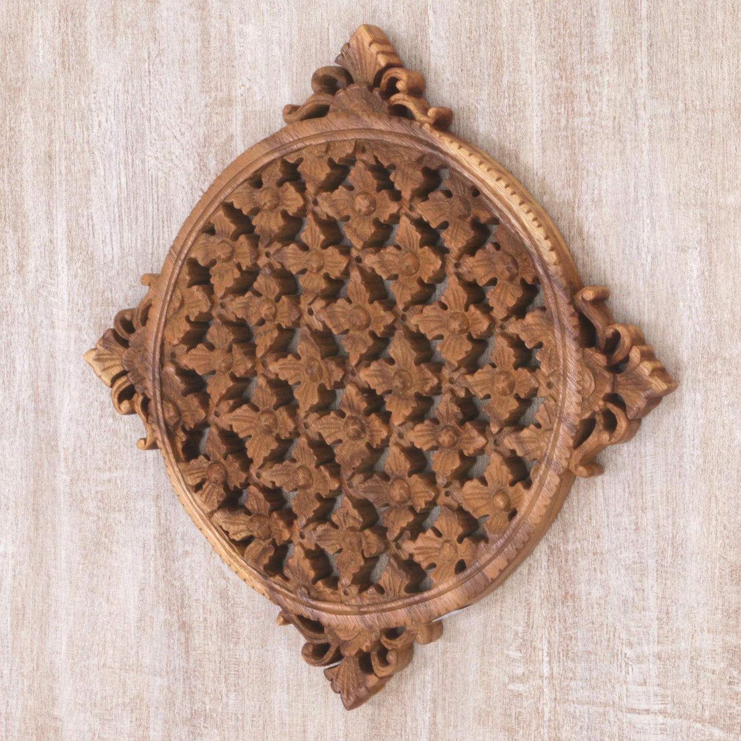 Wall of Beauty Hand Carved Floral Wood Wall Relief from Indonesia