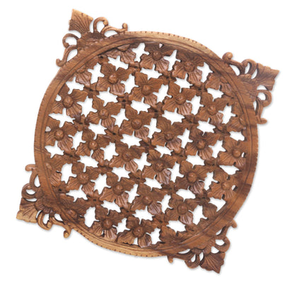 Wall of Beauty Hand Carved Floral Wood Wall Relief from Indonesia