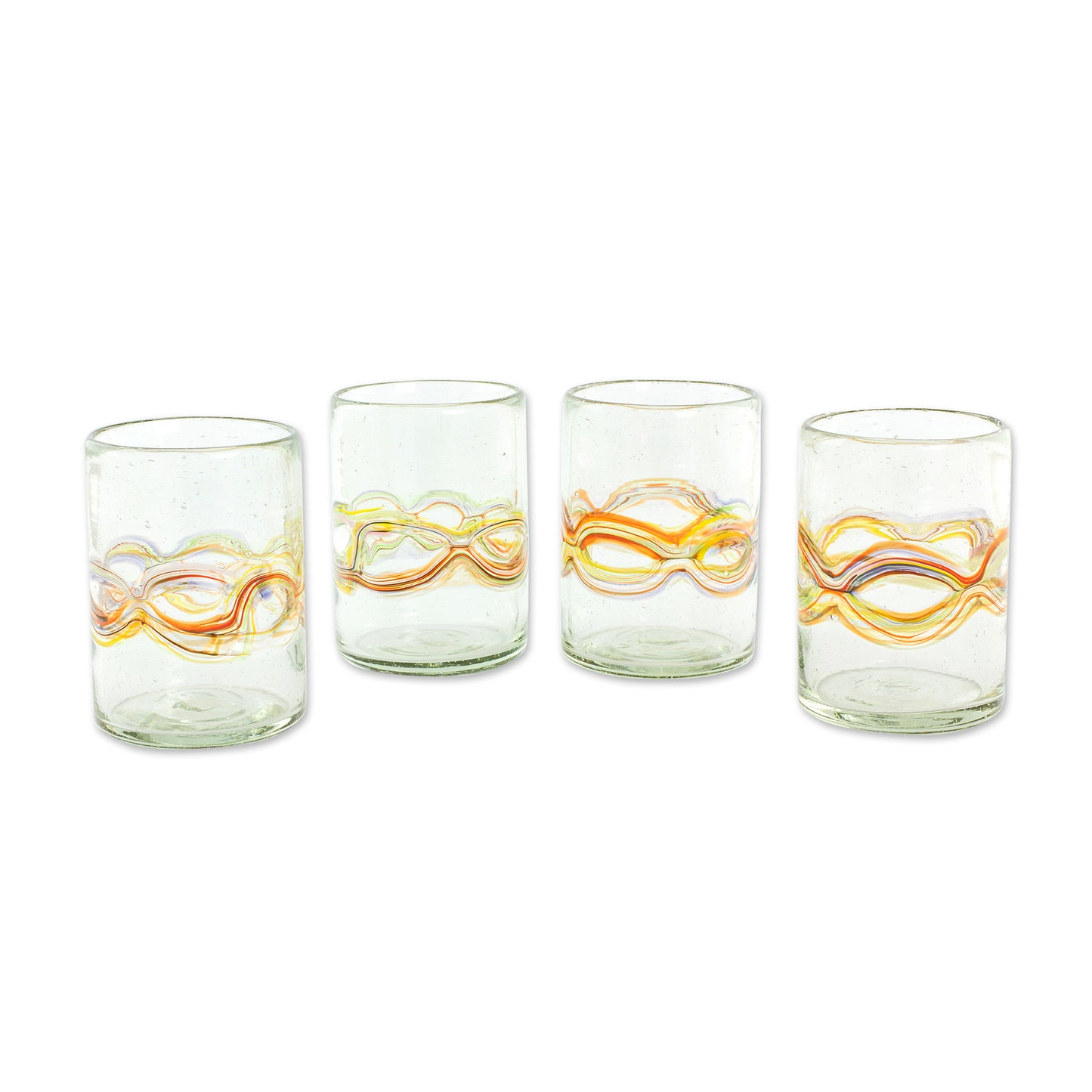 Orange Reefs Hand Blown Recycled Juice Glasses (Set of 4) from Guatemala