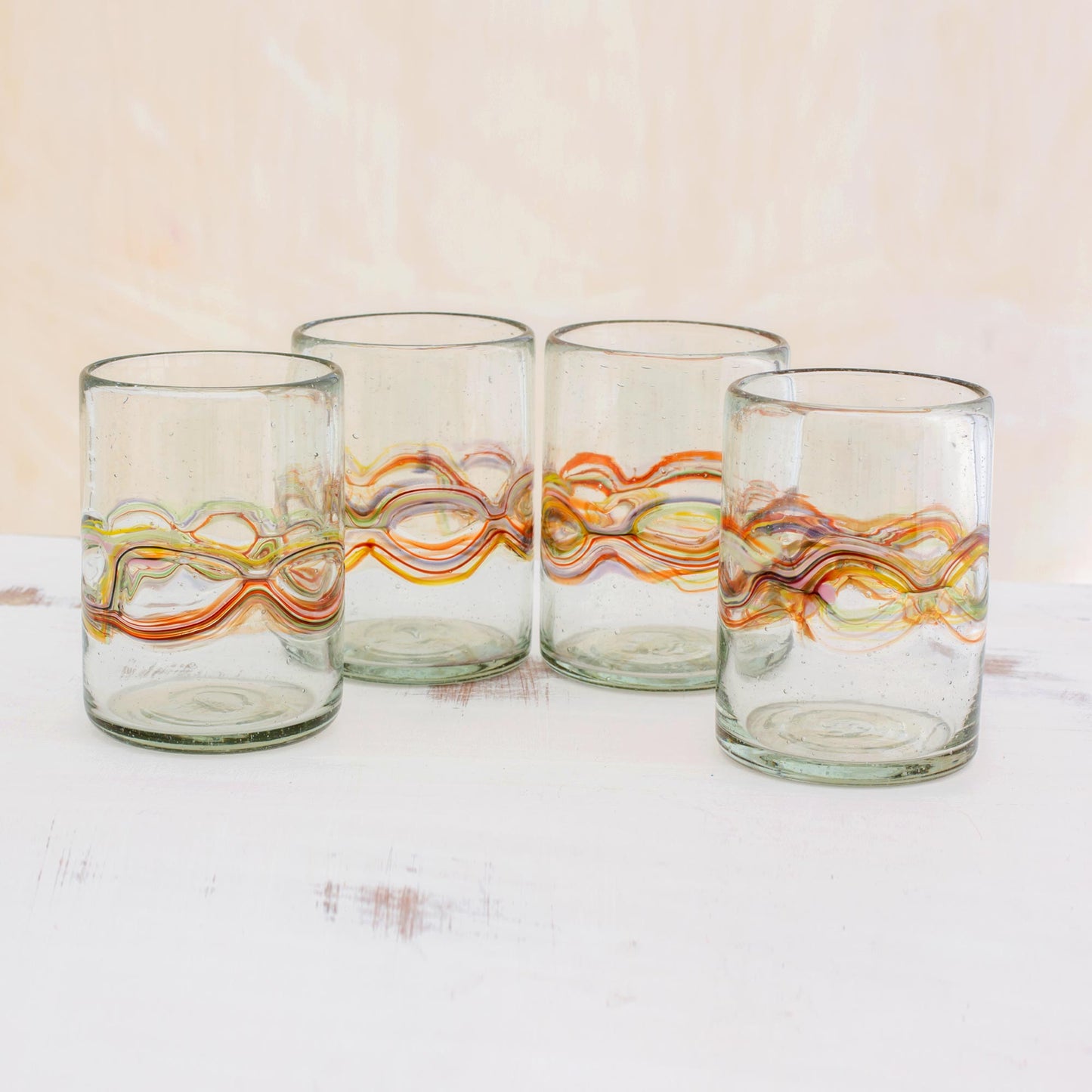 Orange Reefs Hand Blown Recycled Juice Glasses (Set of 4) from Guatemala