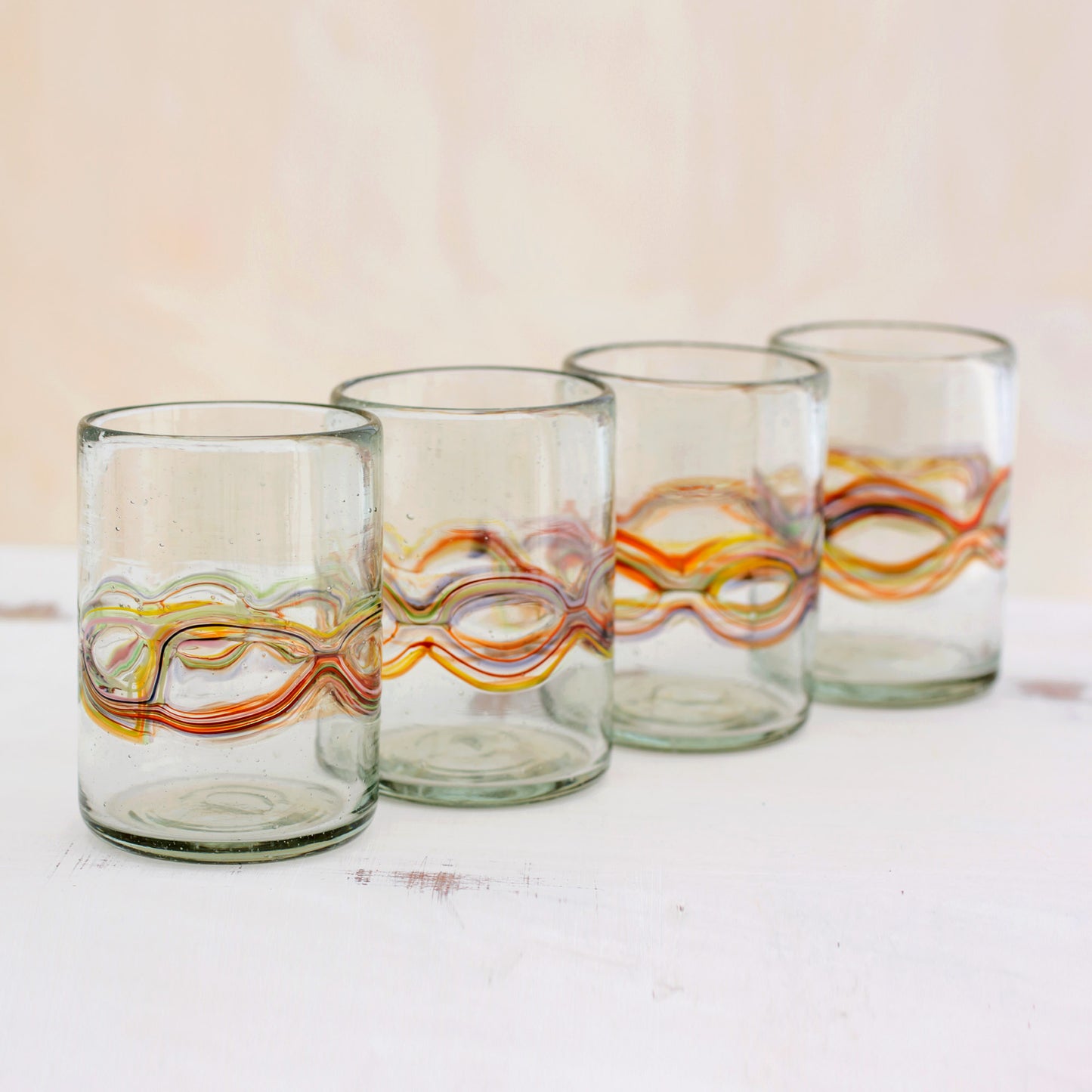 Orange Reefs Hand Blown Recycled Juice Glasses (Set of 4) from Guatemala