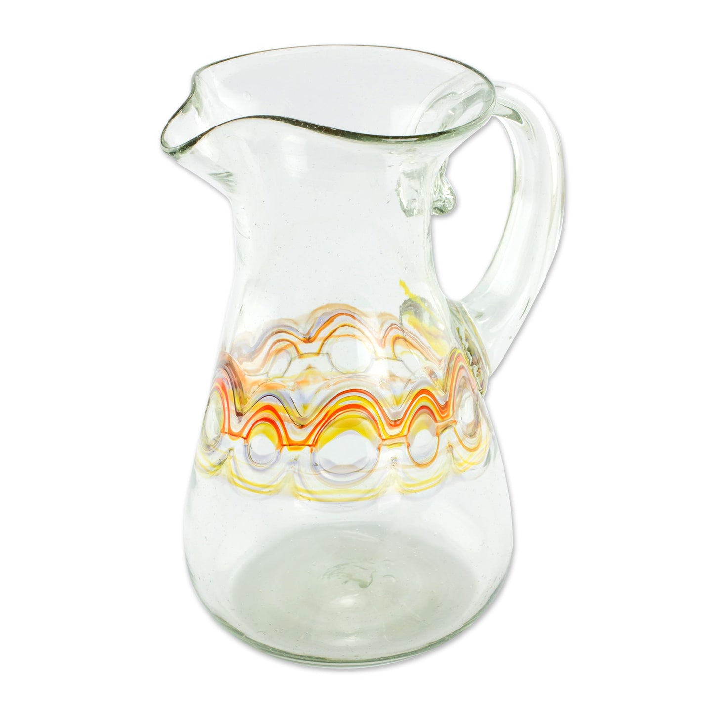 Orange Reef Hand Blown Recycled Glass Pitcher with Orange Motifs