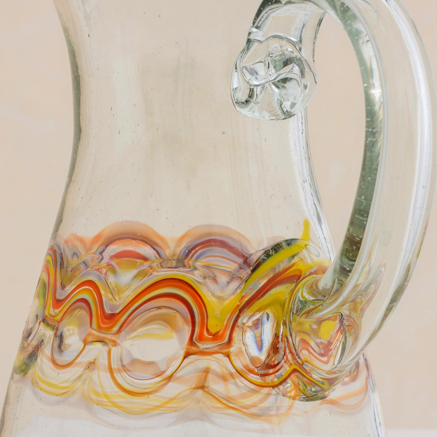 Orange Reef Hand Blown Recycled Glass Pitcher with Orange Motifs