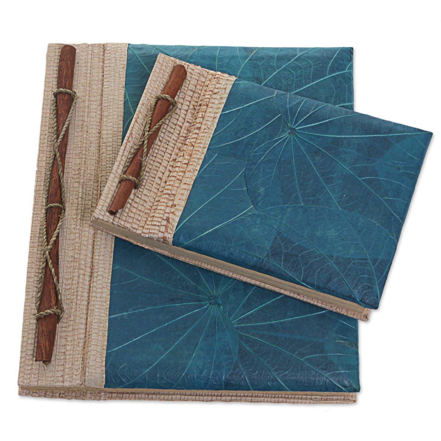 Autumn Spirit in Blue Handcrafted Pair of Rice Paper Notebooks from Indonesia