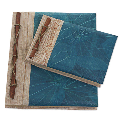 Autumn Spirit in Blue Handcrafted Pair of Rice Paper Notebooks from Indonesia
