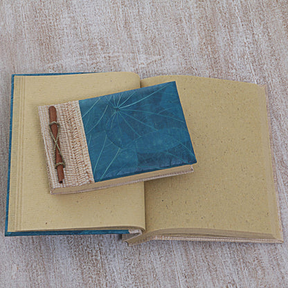 Autumn Spirit in Blue Handcrafted Pair of Rice Paper Notebooks from Indonesia
