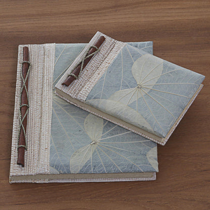 Autumn Spirit in Grey Handcrafted Pair of Rice Paper Notebooks from Indonesia