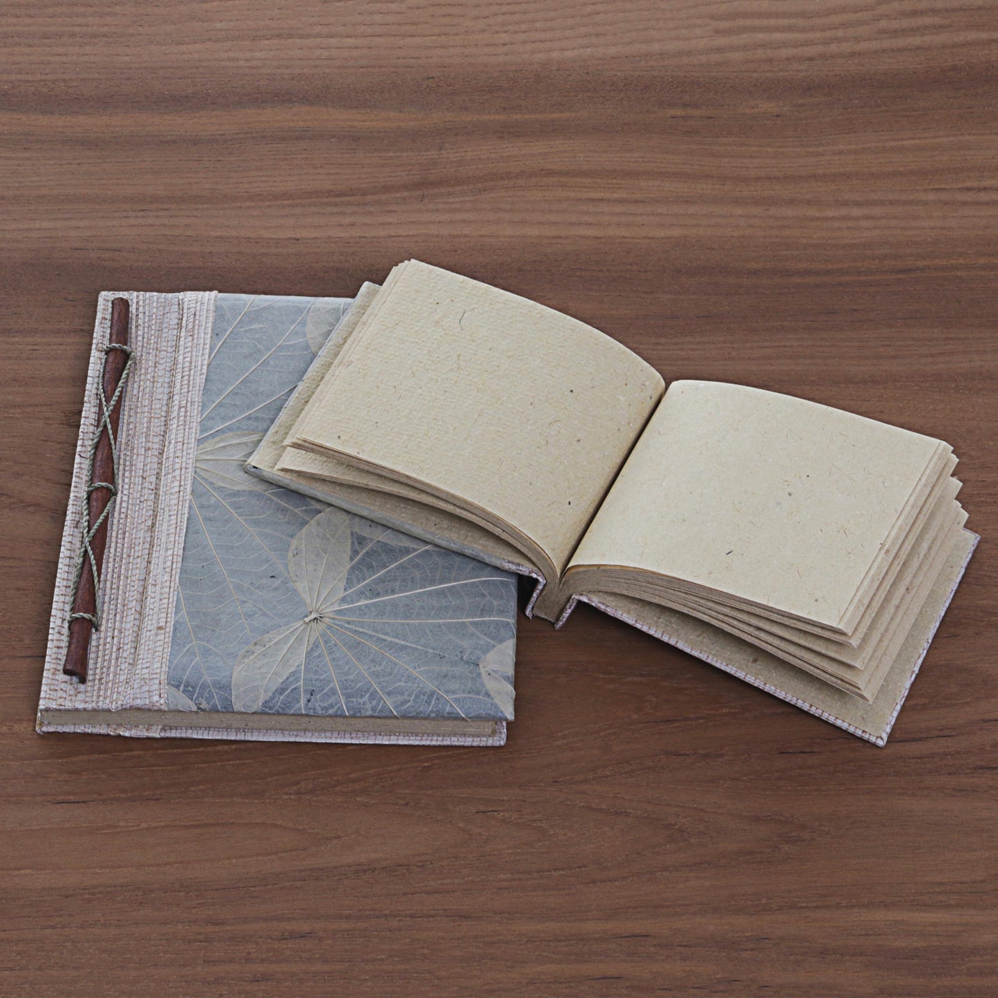 Autumn Spirit in Grey Handcrafted Pair of Rice Paper Notebooks from Indonesia