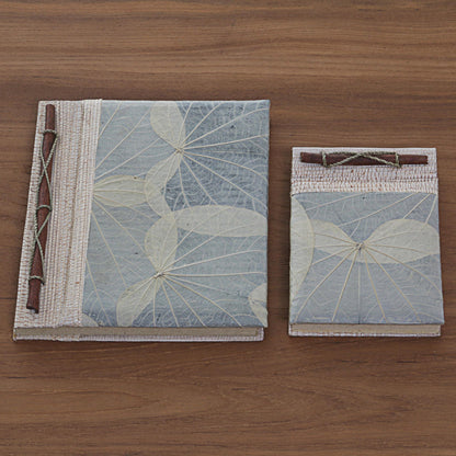 Autumn Spirit in Grey Handcrafted Pair of Rice Paper Notebooks from Indonesia