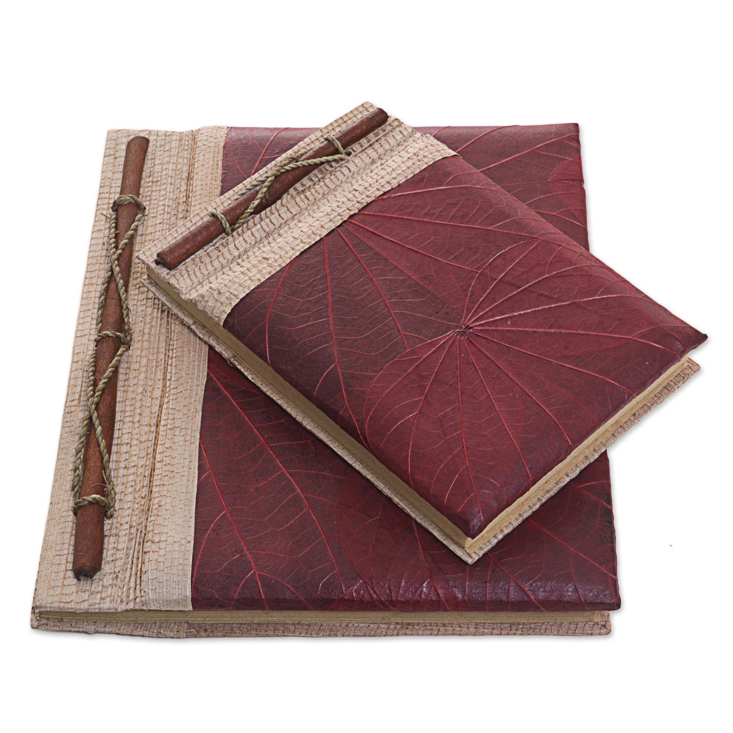 Autumn Spirit in Red Handcrafted Pair of Rice Paper Notebooks from Indonesia