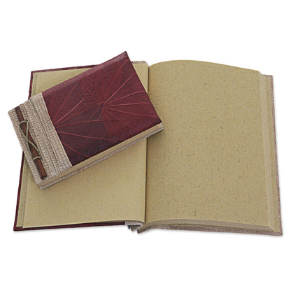 Autumn Spirit in Red Handcrafted Pair of Rice Paper Notebooks from Indonesia