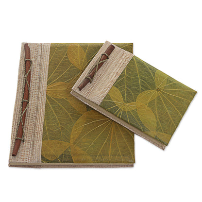Autumn Spirit in Olive Handcrafted Pair of Rice Paper Notebooks from Indonesia