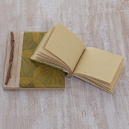 Autumn Spirit in Olive Handcrafted Pair of Rice Paper Notebooks from Indonesia