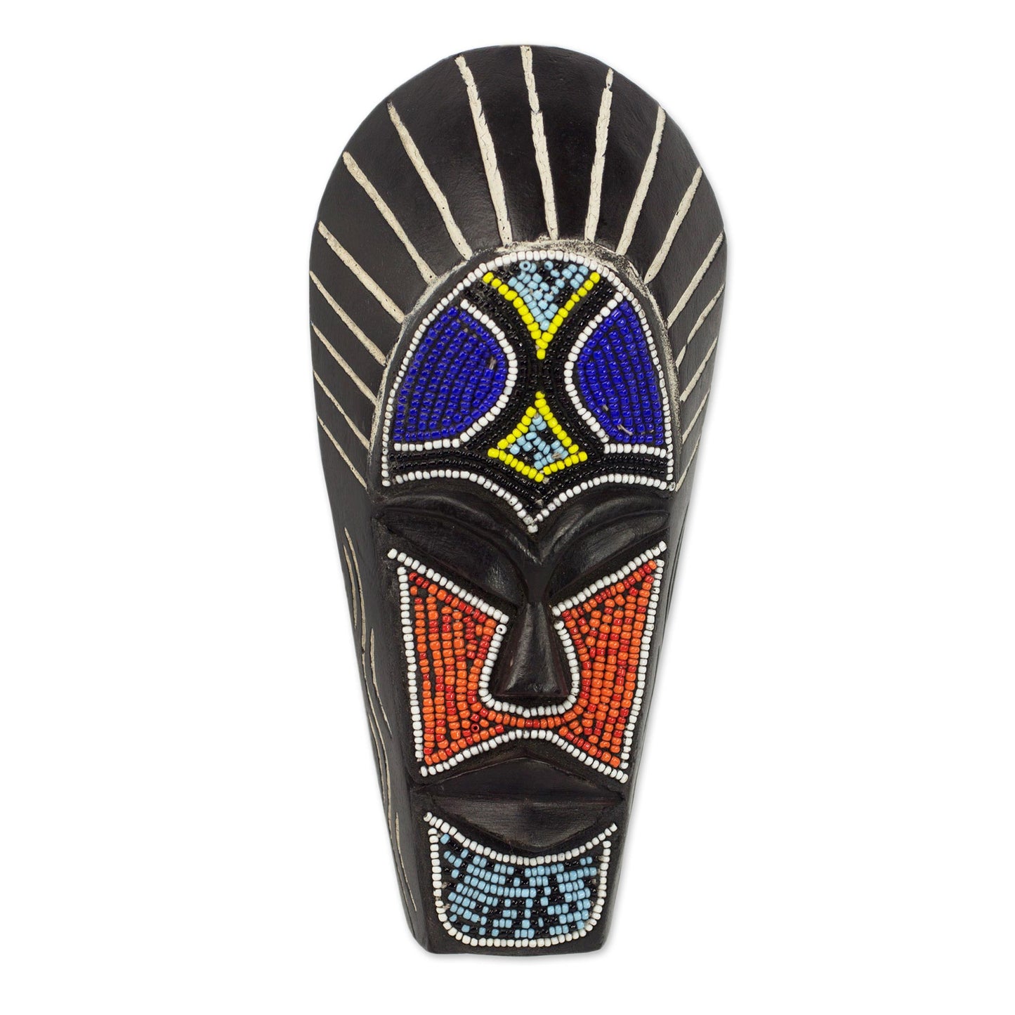 Wangari Warrior Black African Mask Wood Recycled Glass Beads from Ghana