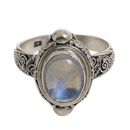 Magic Portal Sterling Silver Rainbow Moonstone Cocktail Ring Indonesia