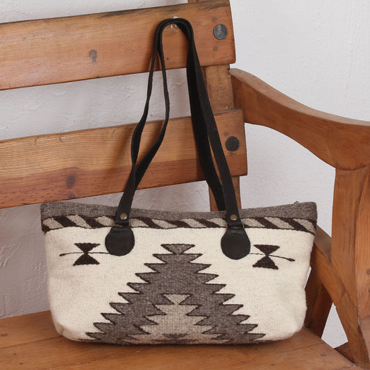 Natural Gems in Antique White Hand Made Wool Tote Handbag in Antique White from Mexico