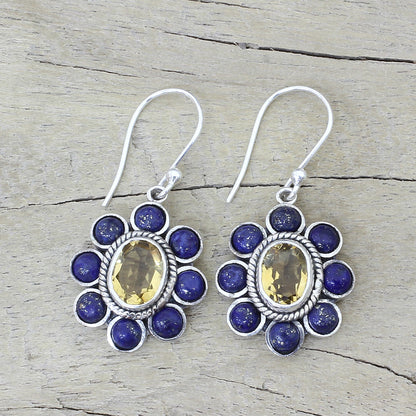 Sunny Blue Citrine & Lapis Lazuli Dangle Earrings