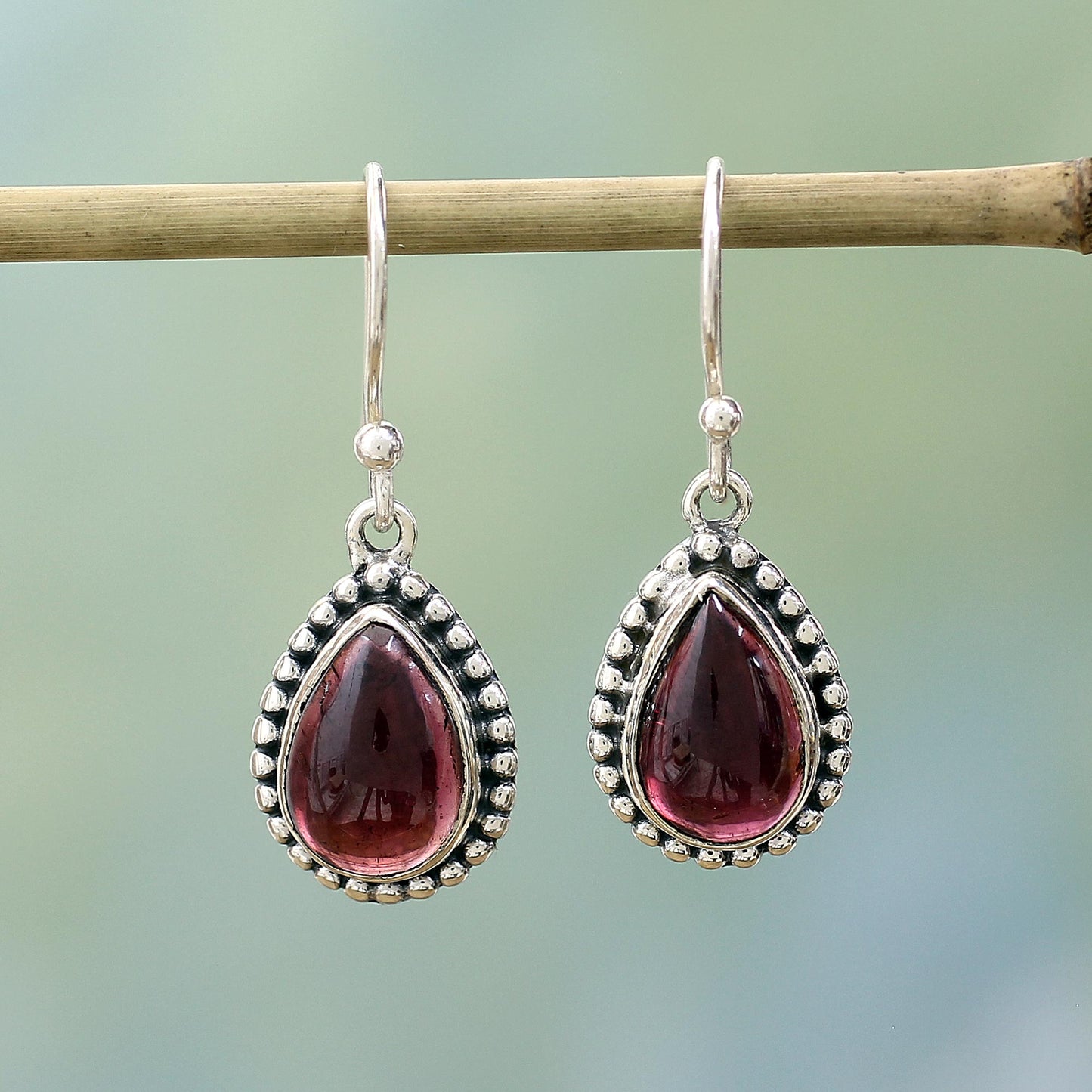 Radiant Dewdrops Sterling Silver and Garnet Drop Shape Dangle Earrings