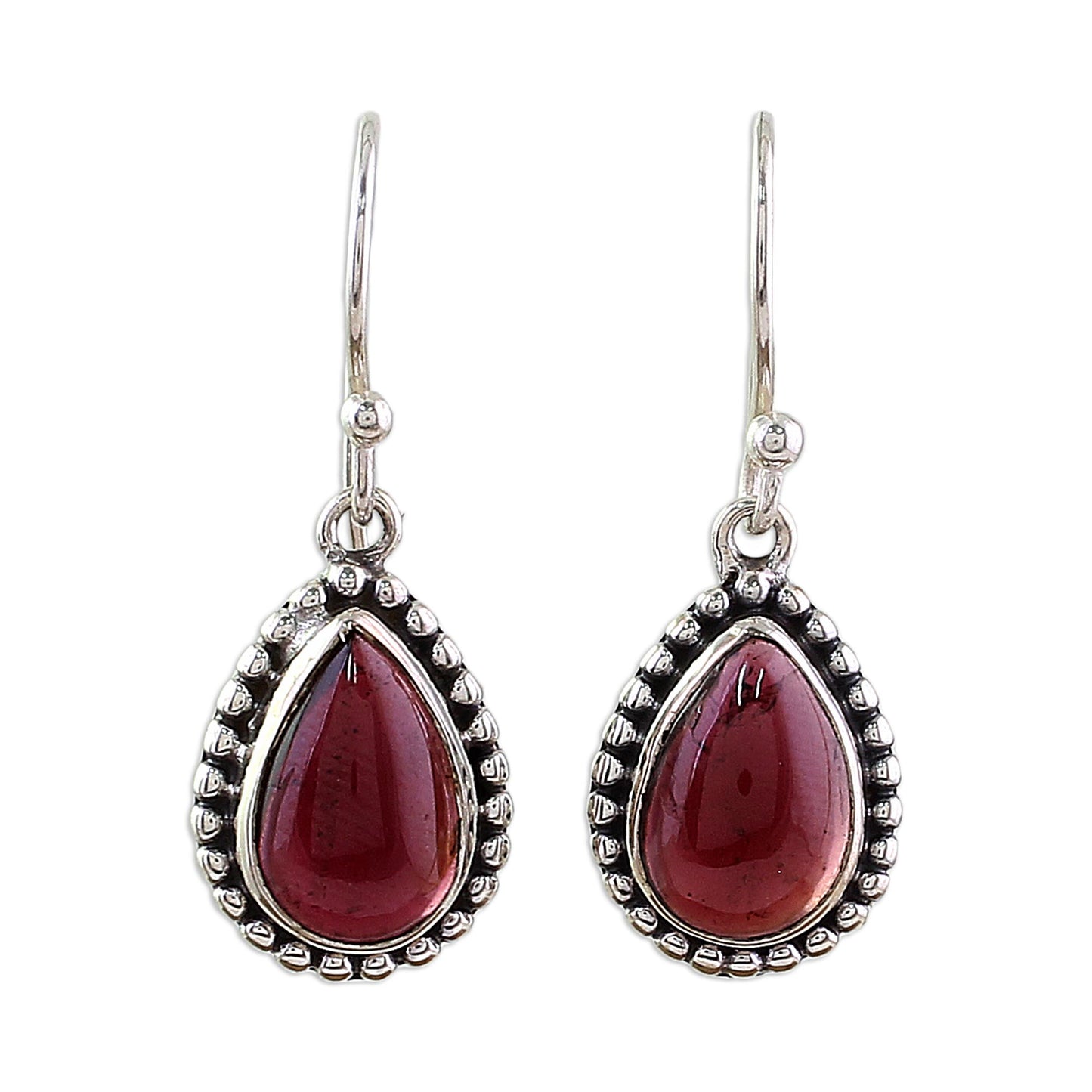 Radiant Dewdrops Sterling Silver and Garnet Drop Shape Dangle Earrings