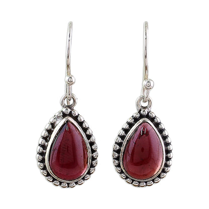 Radiant Dewdrops Sterling Silver and Garnet Drop Shape Dangle Earrings