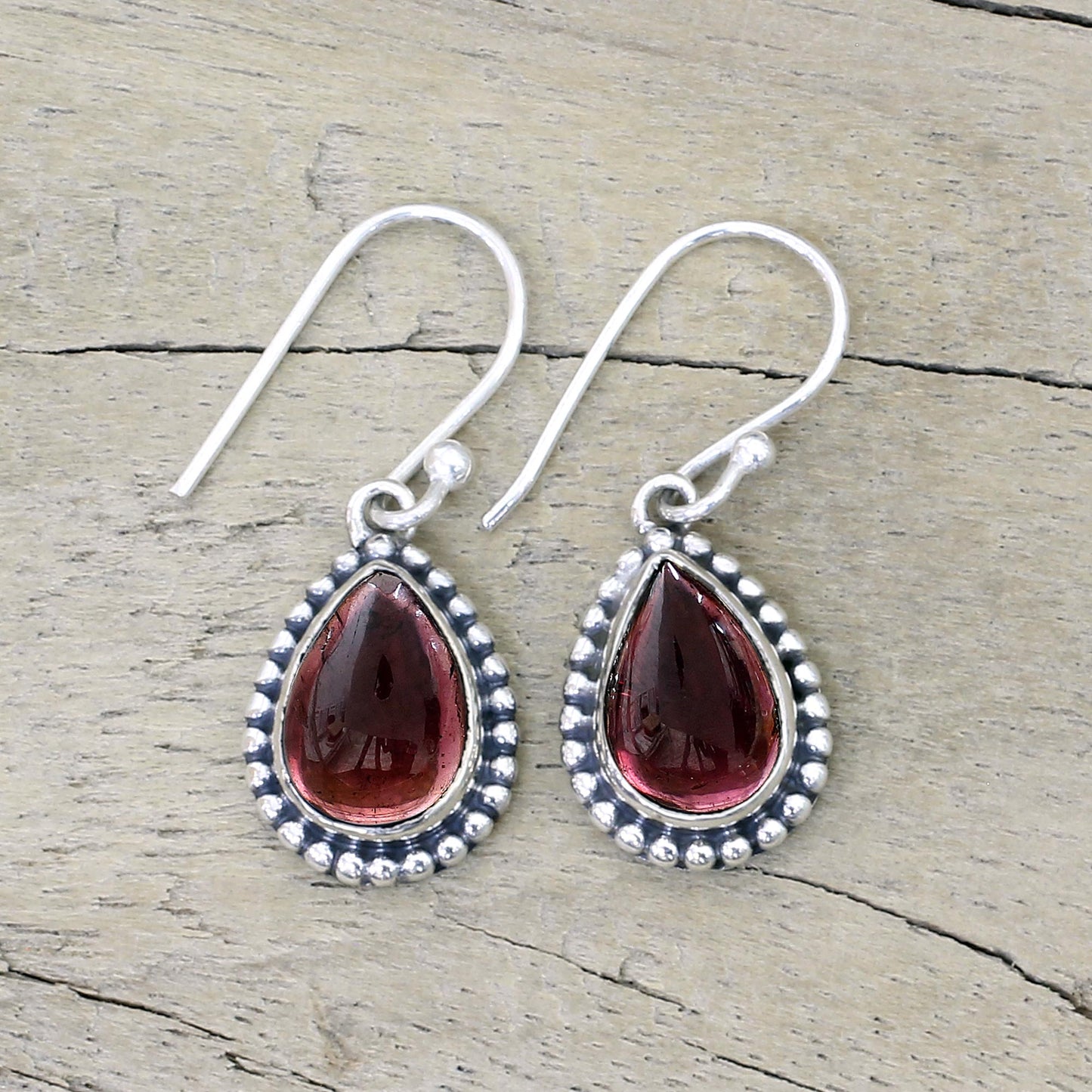 Radiant Dewdrops Sterling Silver and Garnet Drop Shape Dangle Earrings