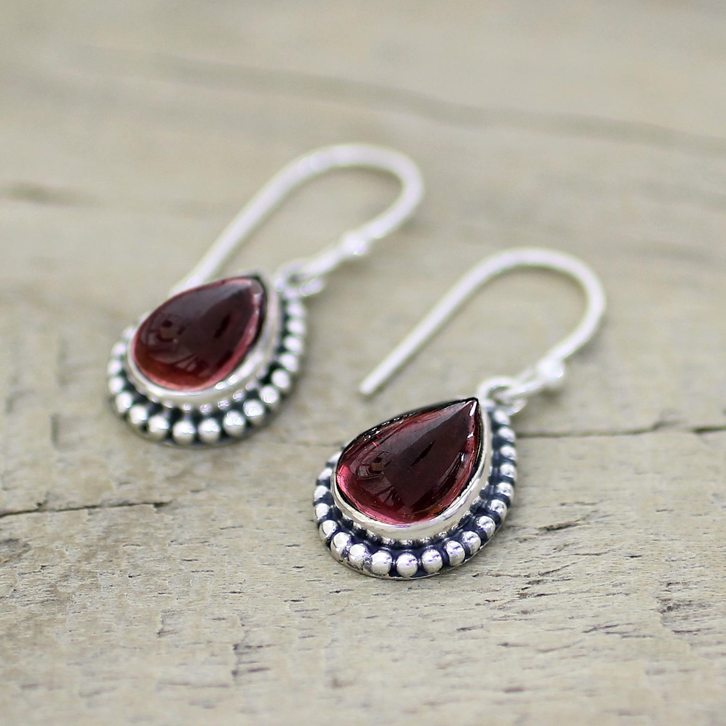 Radiant Dewdrops Sterling Silver and Garnet Drop Shape Dangle Earrings