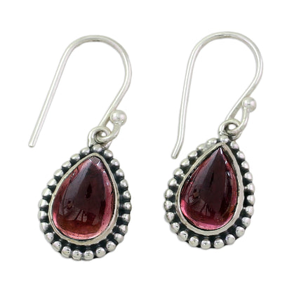 Radiant Dewdrops Sterling Silver and Garnet Drop Shape Dangle Earrings