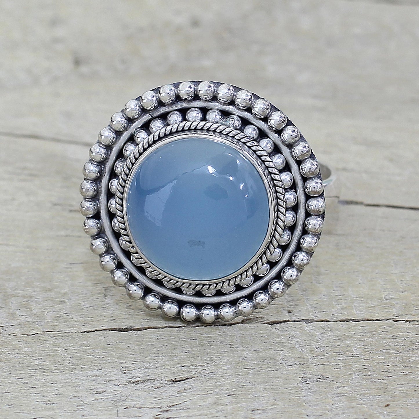 Azure Skies Round Blue Chalcedony and Sterling Silver Cocktail Ring